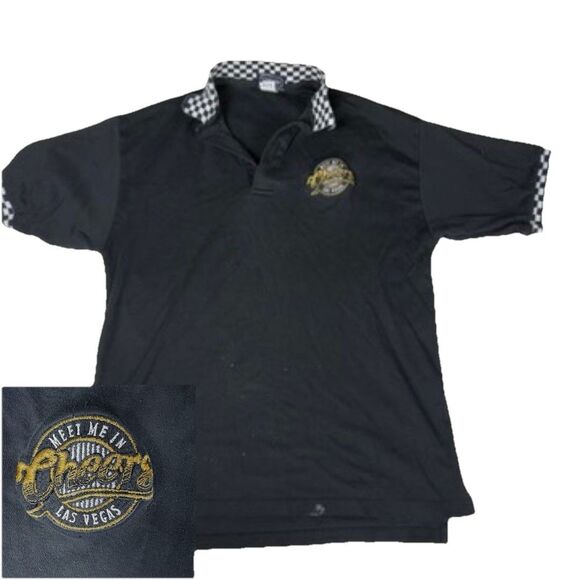 Vintage Cheers Las Vegas Polo Shirt L USA 90s Bar Uniform Checkered Retro - Picture 1 of 9